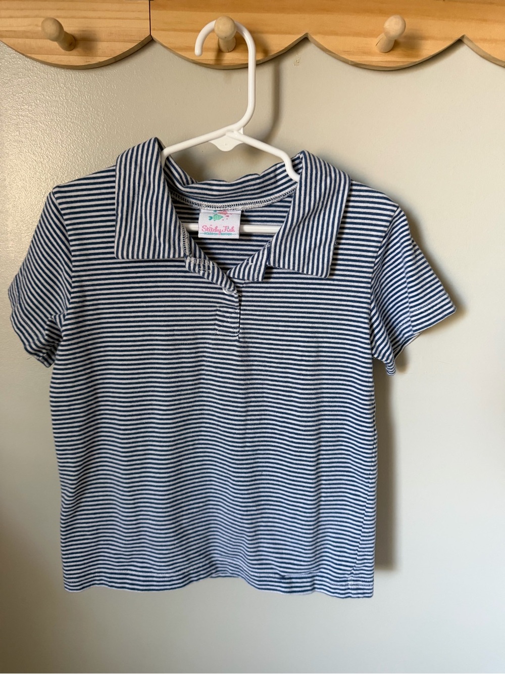 Stitchy Fish Boys 4T Blue White Striped Knit Polo Shirt Short Sleeve Collared